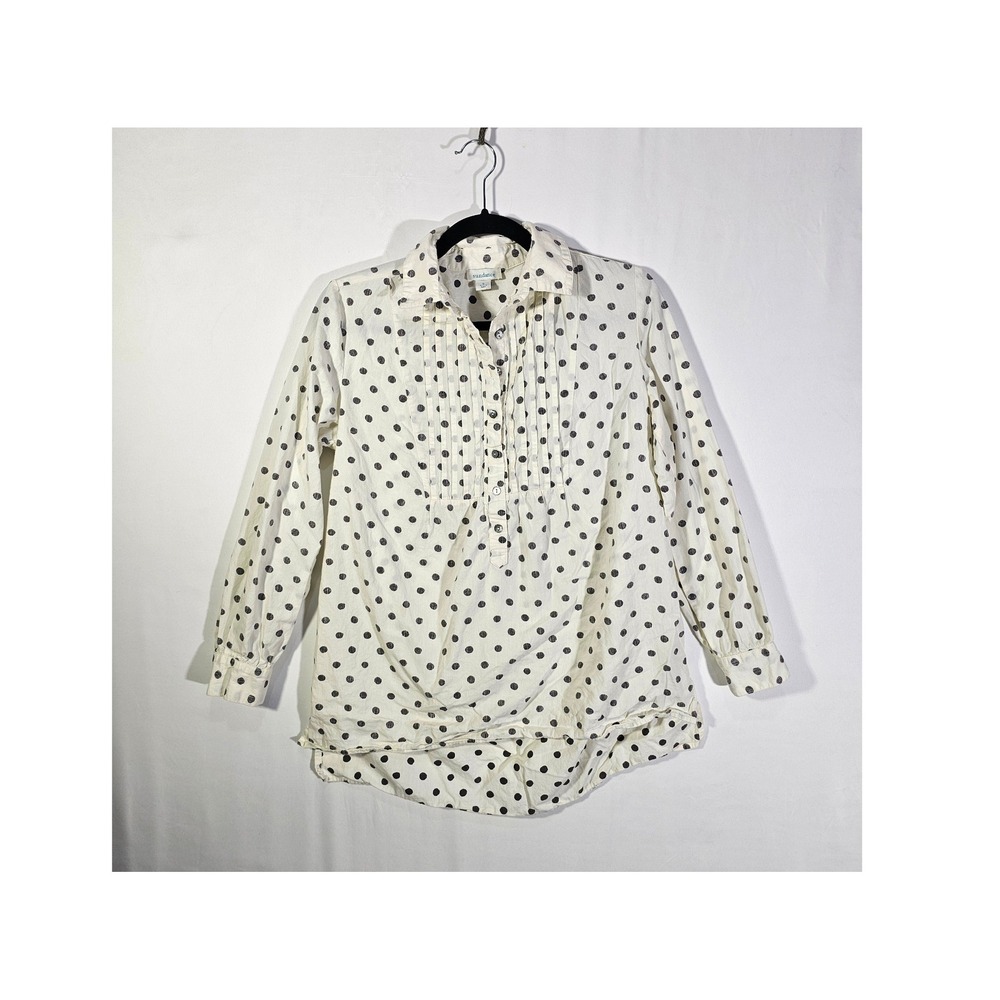 Boho Chic Sundance Polka Dot Pintuck Tunic Blouse Womens Small White Black